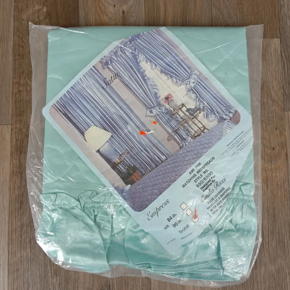 Vintage Emilio Ricci Pastel Green‎ Twin Bedspread Quilt & 2 Sham Set Made in USA